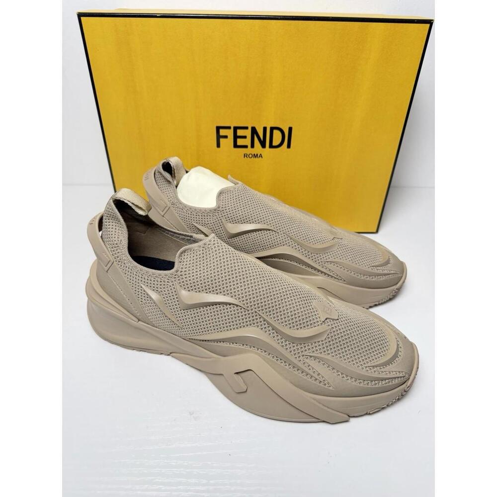 Fendi Flow Slip-On Sneakers Beige Mesh Men’s EU 44 US 11